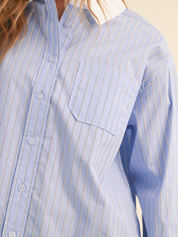 STRIPED WIDE CUFF BUTTON DOWN SHIRT