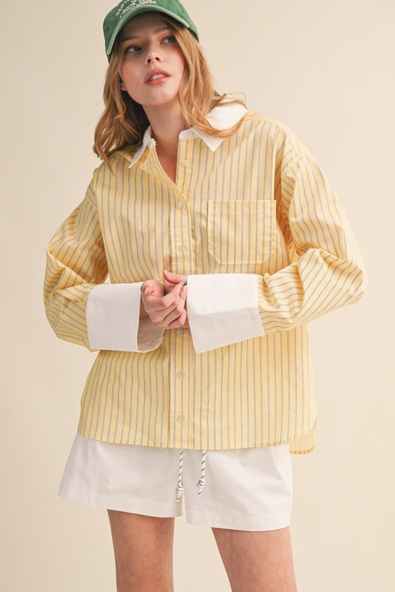 STRIPED WIDE CUFF BUTTON DOWN SHIRT