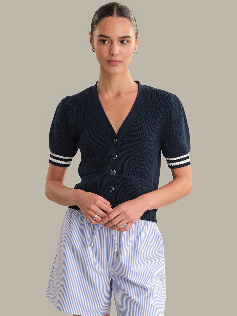 AVALON PUFF SLEEVE BUTTON FRONT CARDI