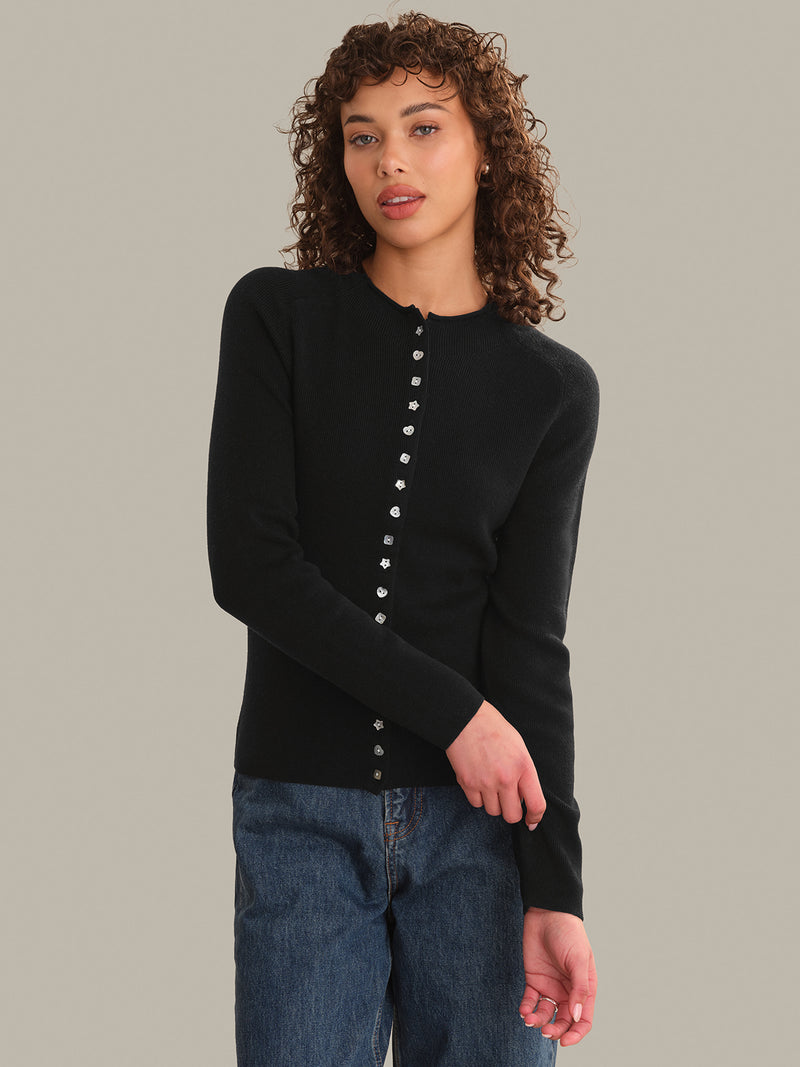 CALLOWAY MIXED BUTTON HIGH NECK