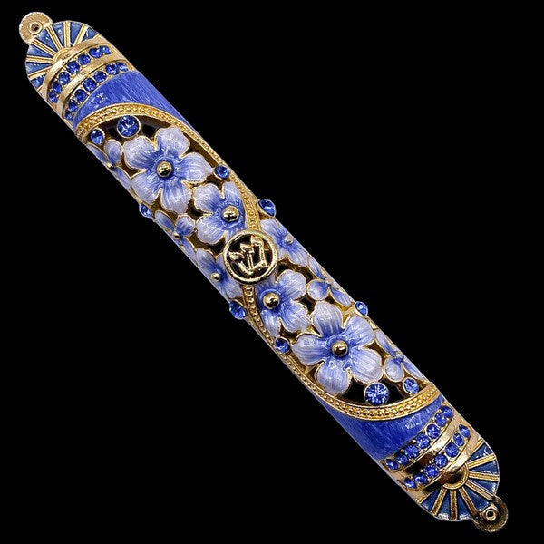 MEZUZAH GOLD BLUE FLWR LARGE