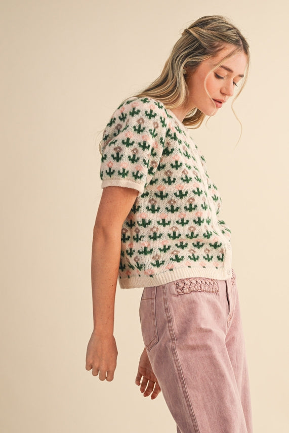 FLORAL SS SWEATER CARDI
