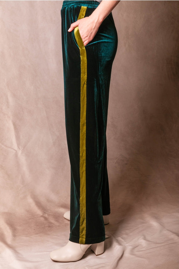 VELVET CONTRAST SIDE STRIPE PANT