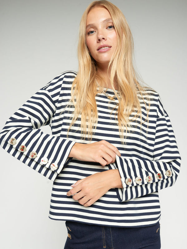 STRIPE TOP W/BUTTON SLEEVE