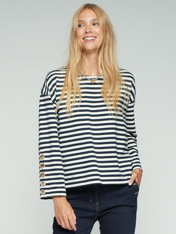 STRIPE TOP W/BUTTON SLEEVE