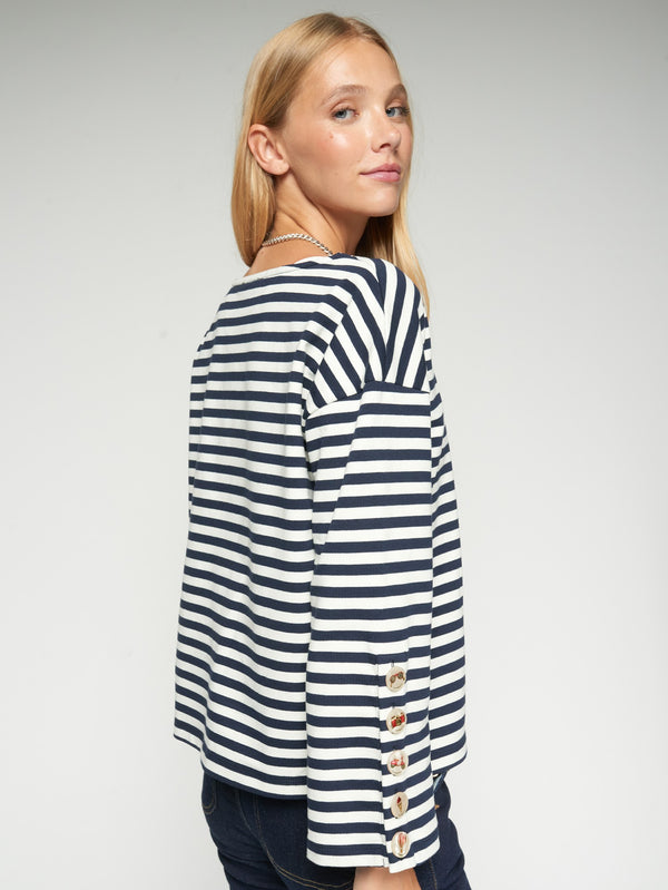 STRIPE TOP W/BUTTON SLEEVE