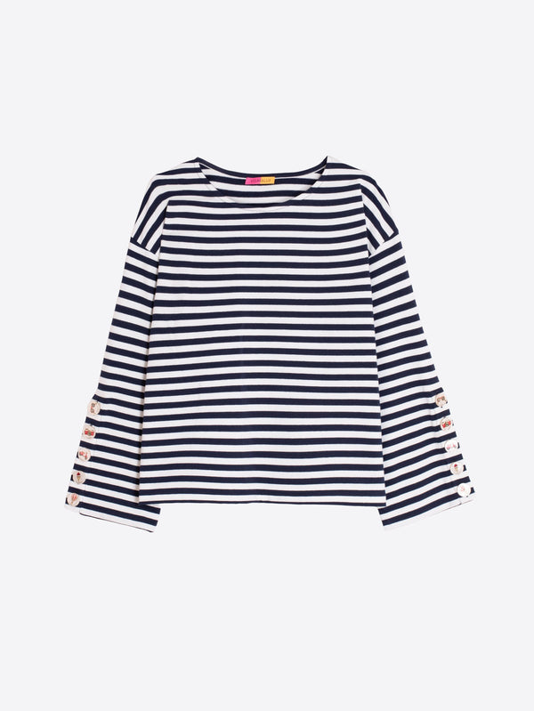STRIPE TOP W/BUTTON SLEEVE