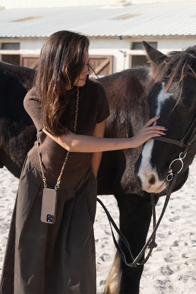 LCF CHAIN DOHA BROWN FABRIC/GOLD CHAIN