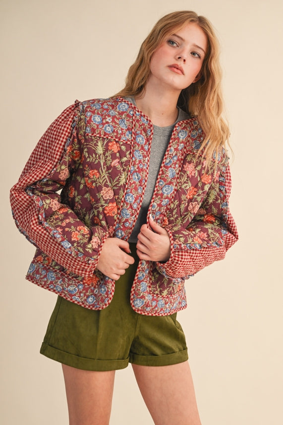 MIXED PRINT QUILTED JACKET