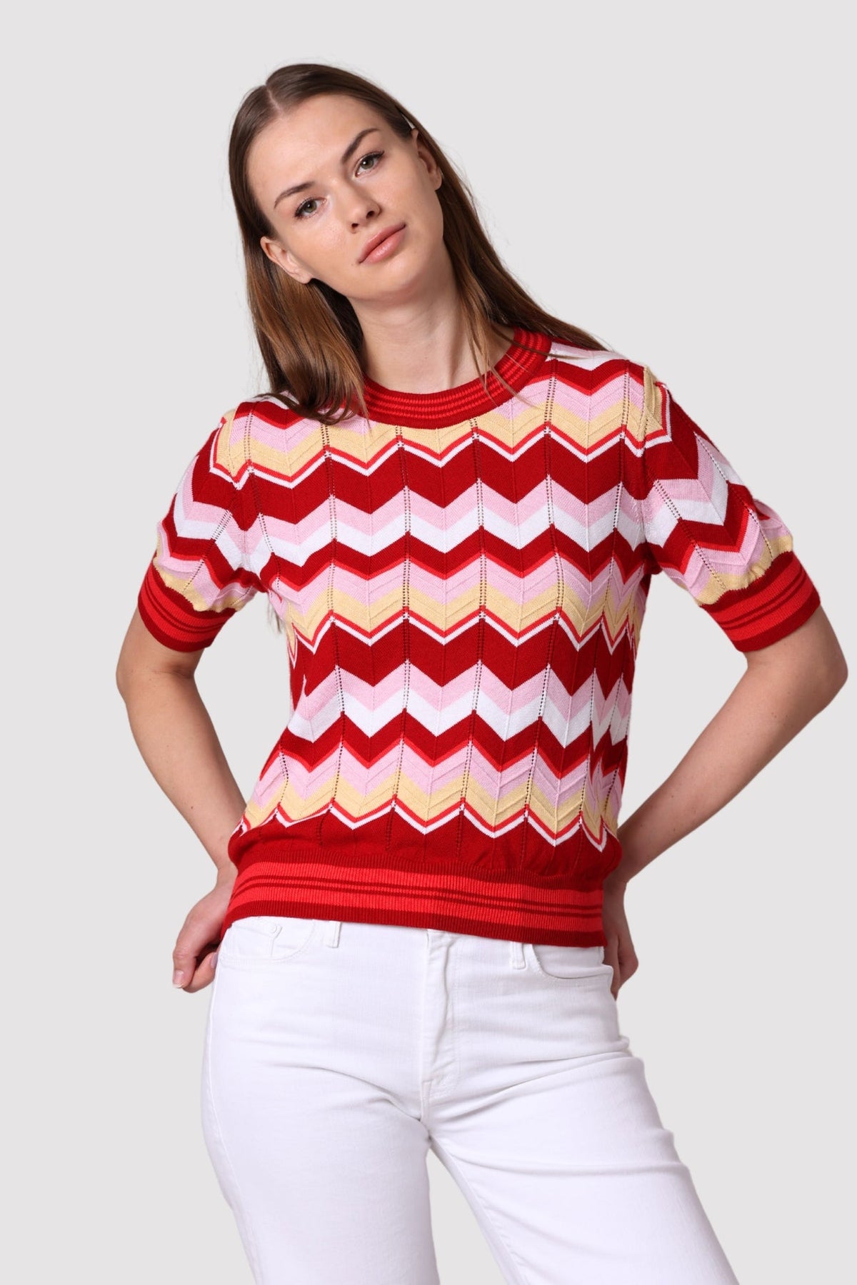 CHEVRON POINTELLE CREW TEE