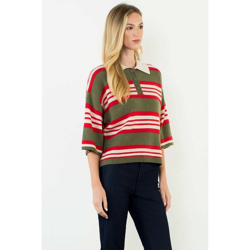 STRIPED COLLARED SWEATER