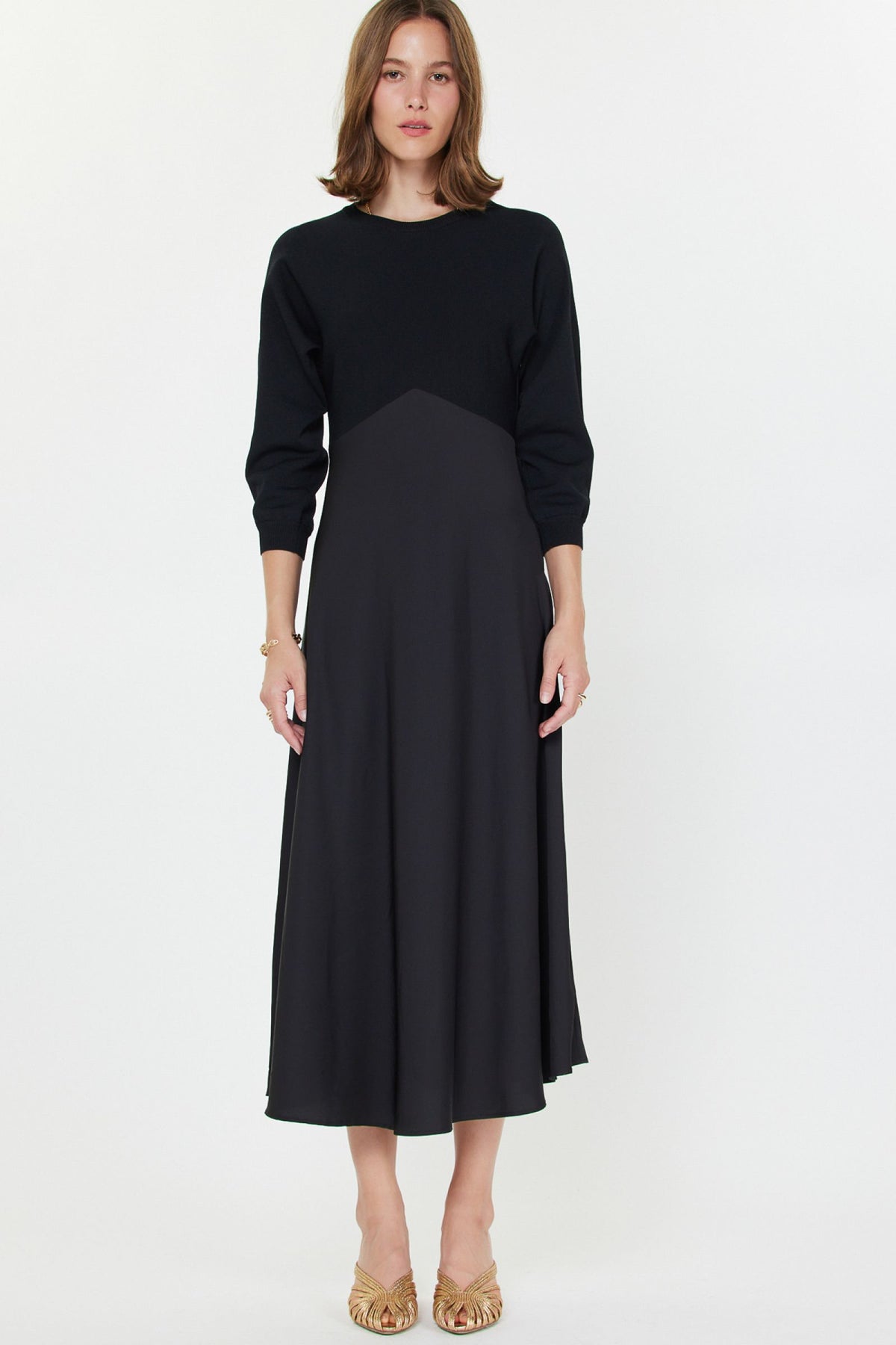MIXED MEDIA SWEATER DRESS