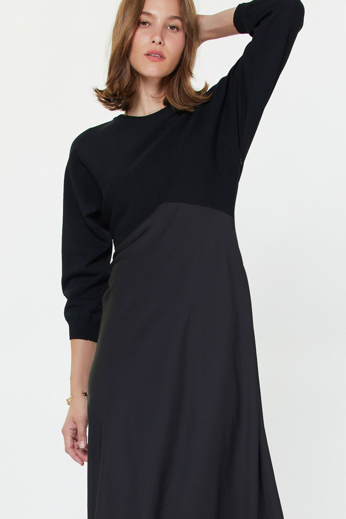 MIXED MEDIA SWEATER DRESS