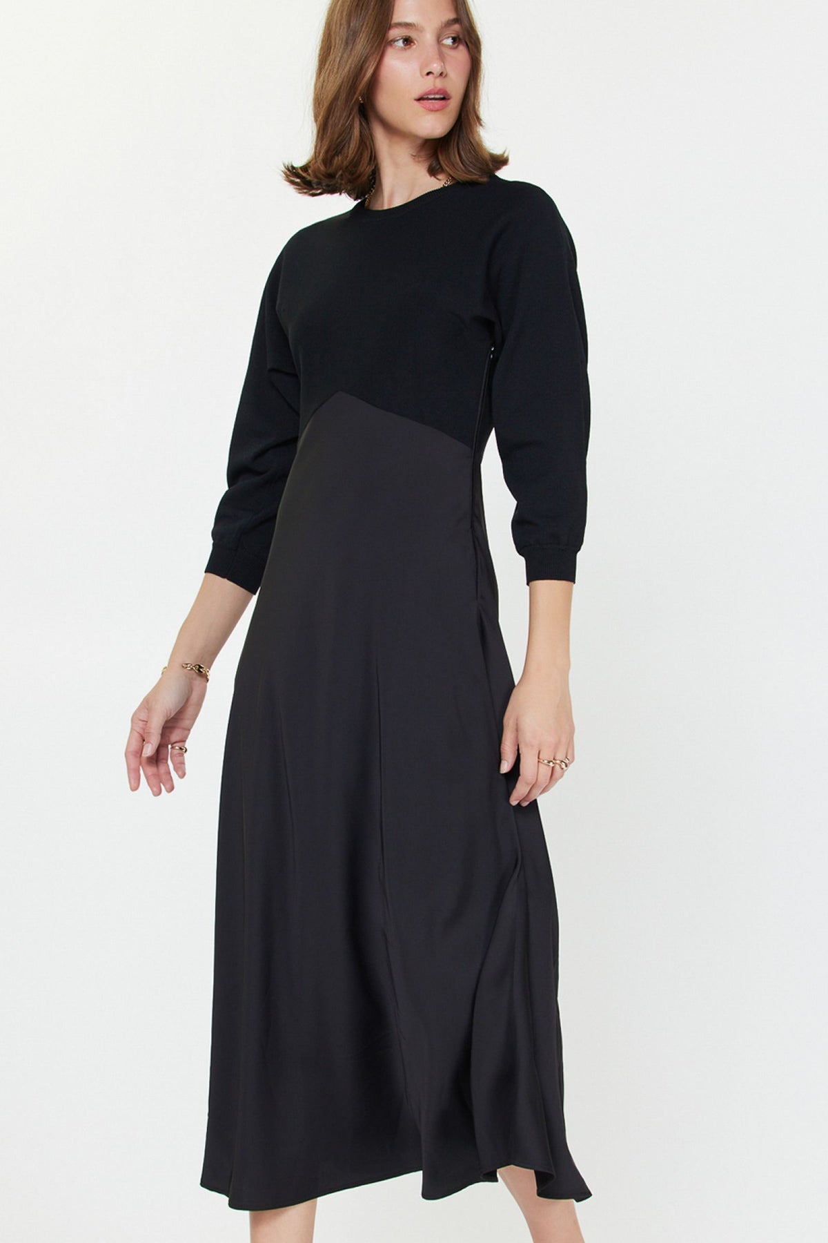 MIXED MEDIA SWEATER DRESS