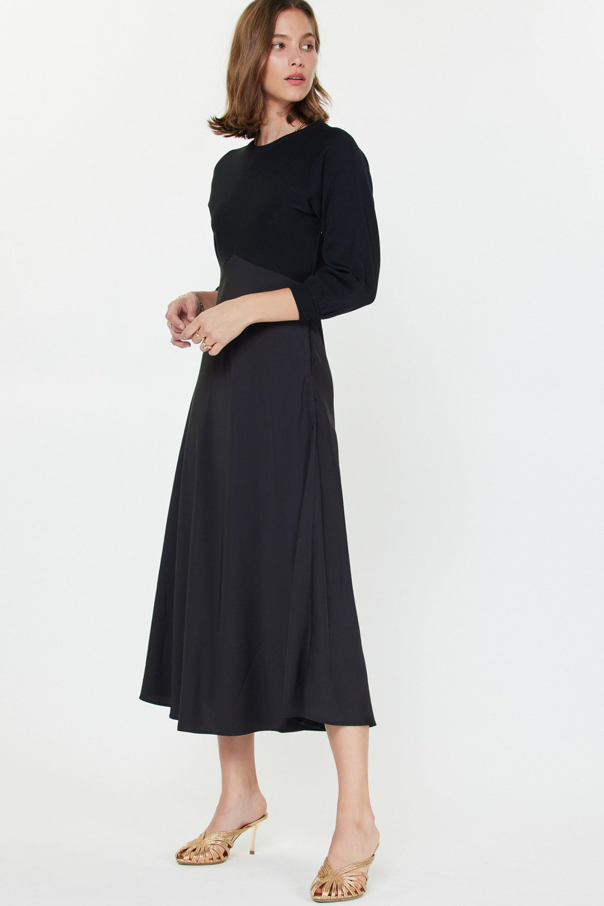 MIXED MEDIA SWEATER DRESS