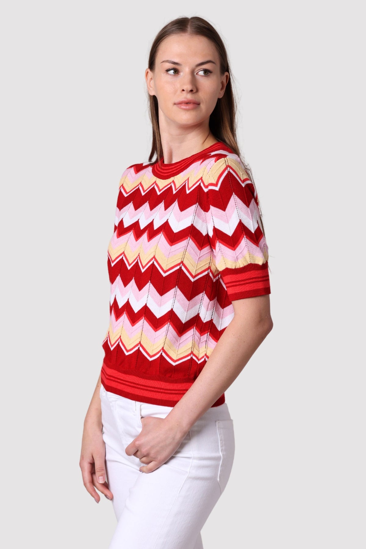 CHEVRON POINTELLE CREW TEE
