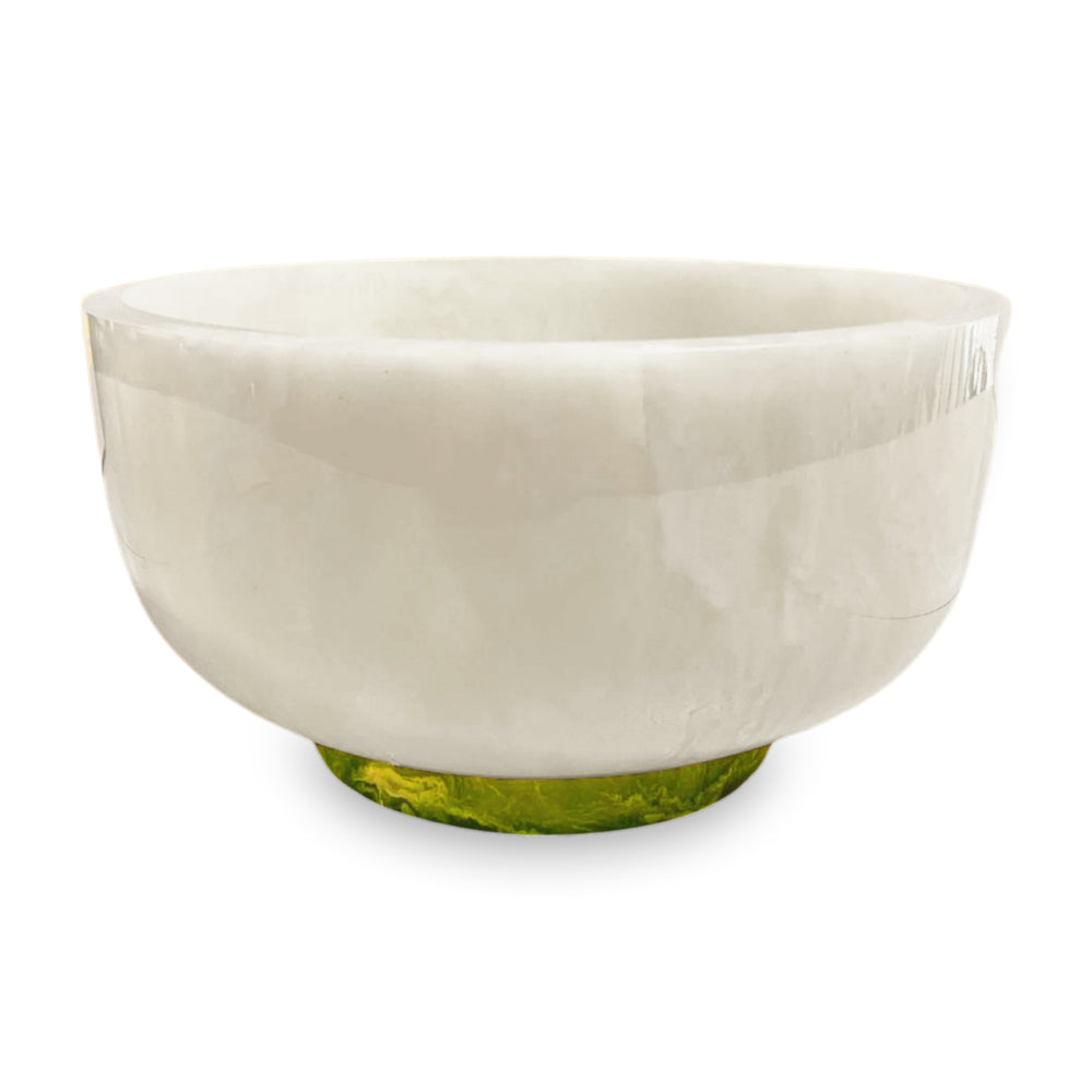 RESIN RIO LARGE BOWL W BASE WHT/GREEN
