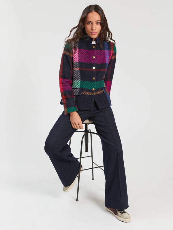 PLAID HIGH NECK BLAZER COAT