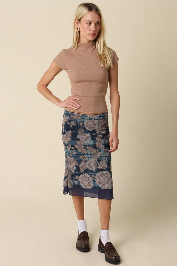 BELLA FLORAL MESH MIDI SKIRT