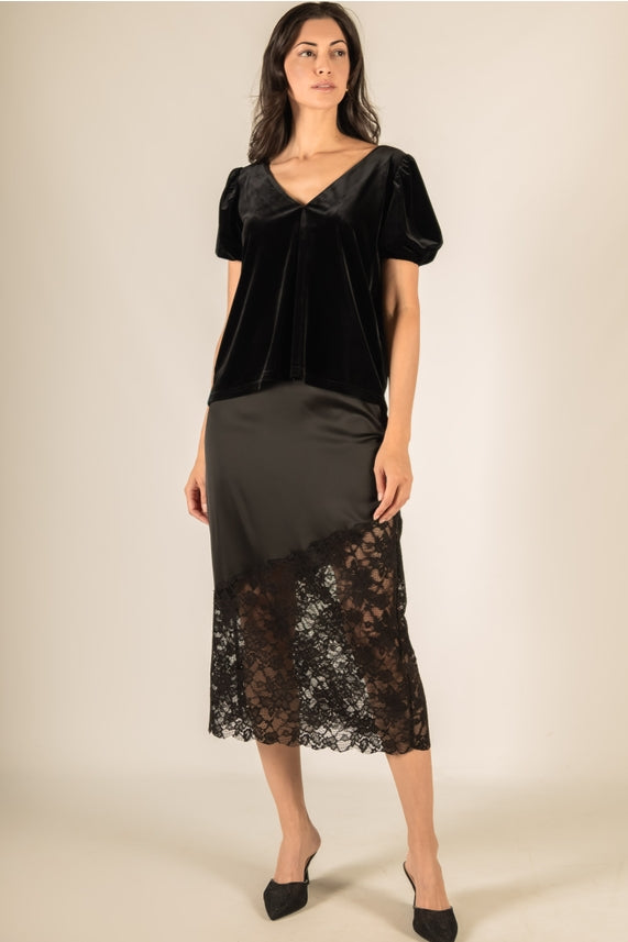 VELVET FLOUNCE SLEEVE TOP