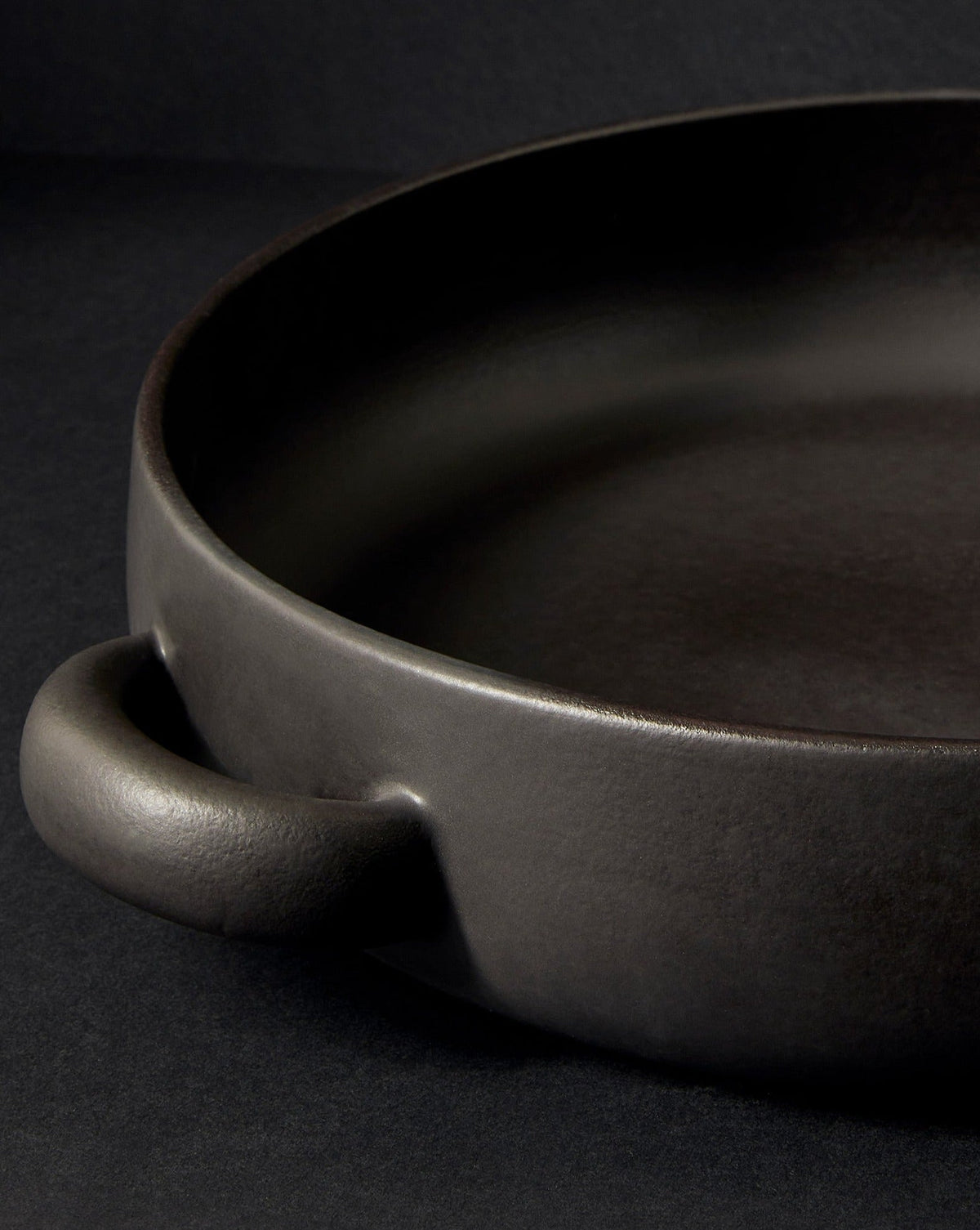 MATTE BLACK SERVING PLATE W/HANDLES 13.4&quot;
