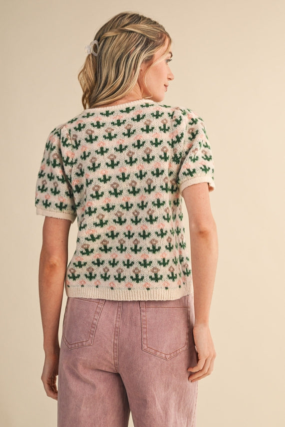 FLORAL SS SWEATER CARDI