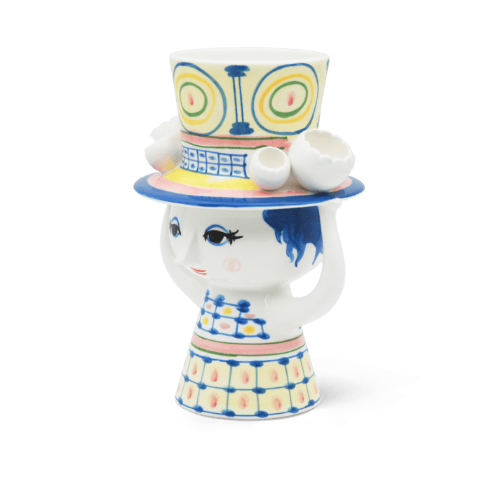 LADY W/HAT VASE BLUE