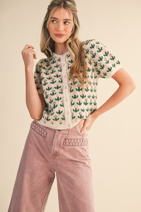 FLORAL SS SWEATER CARDI