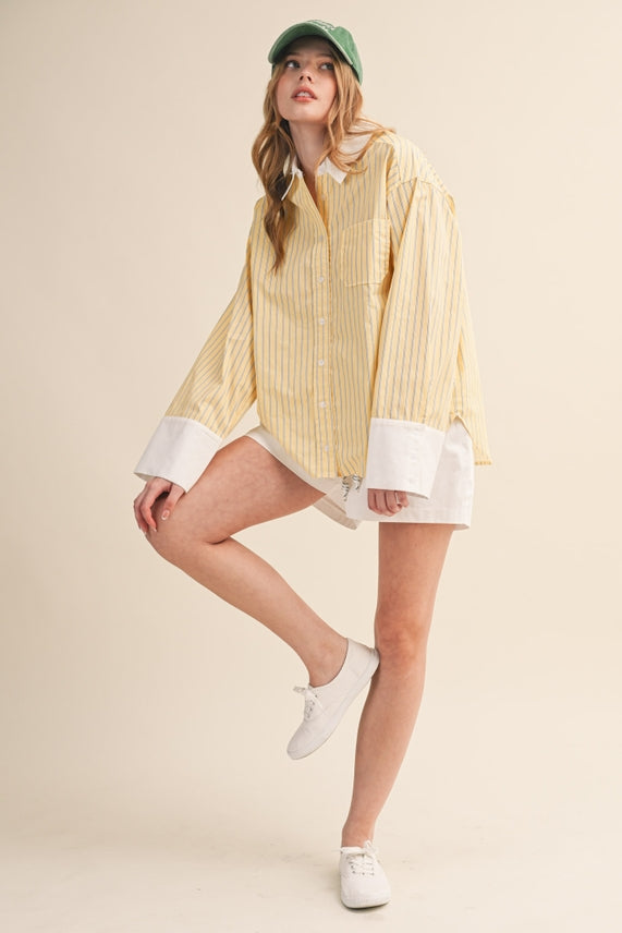 STRIPED WIDE CUFF BUTTON DOWN SHIRT