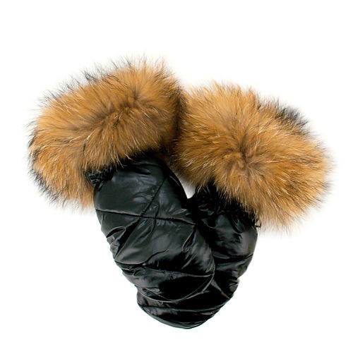 NYLON MITTENS W/ FOX TRIM