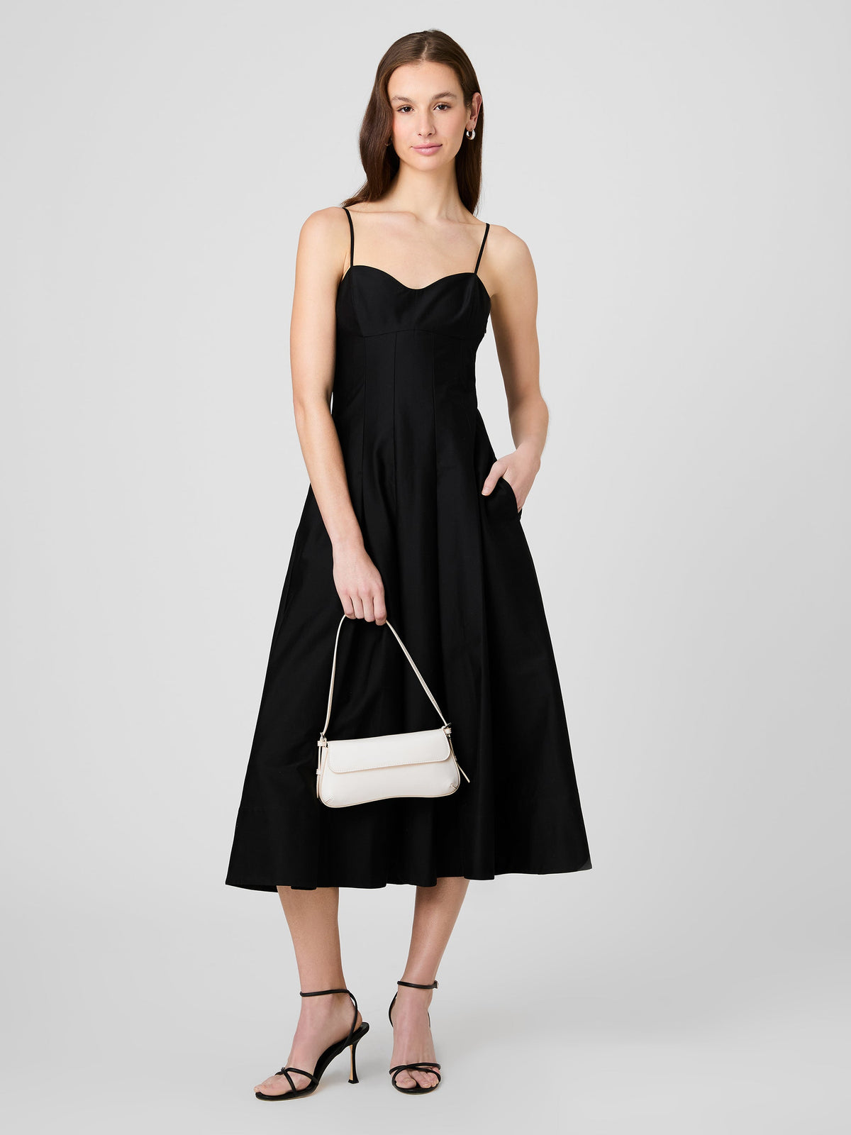 COTTON SATEEN PLEATED MIDI DRESS