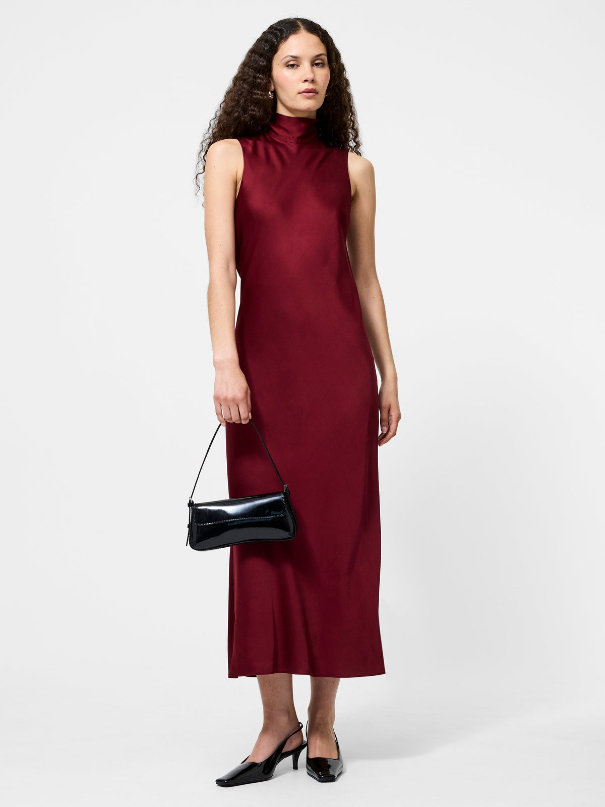 ENNIS SATIN SLEEVELESS BOW MIDI DRESS