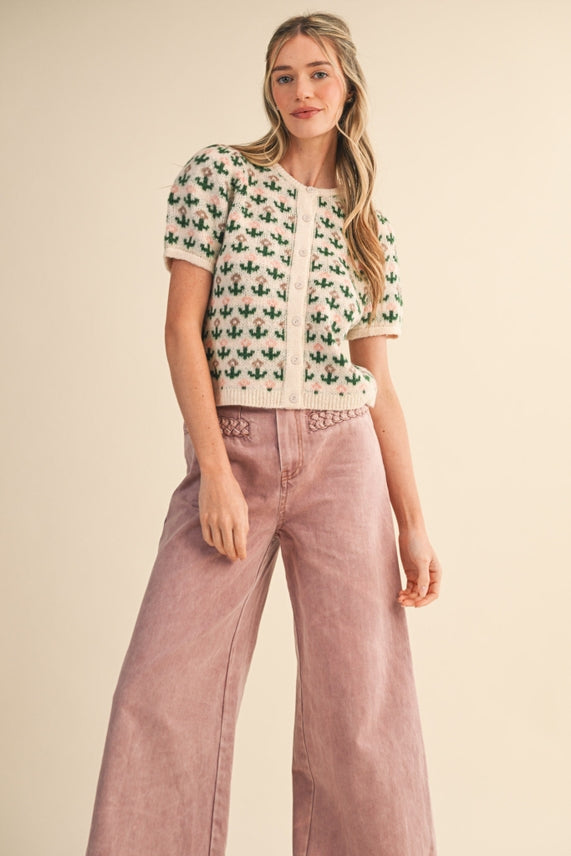 FLORAL SS SWEATER CARDI