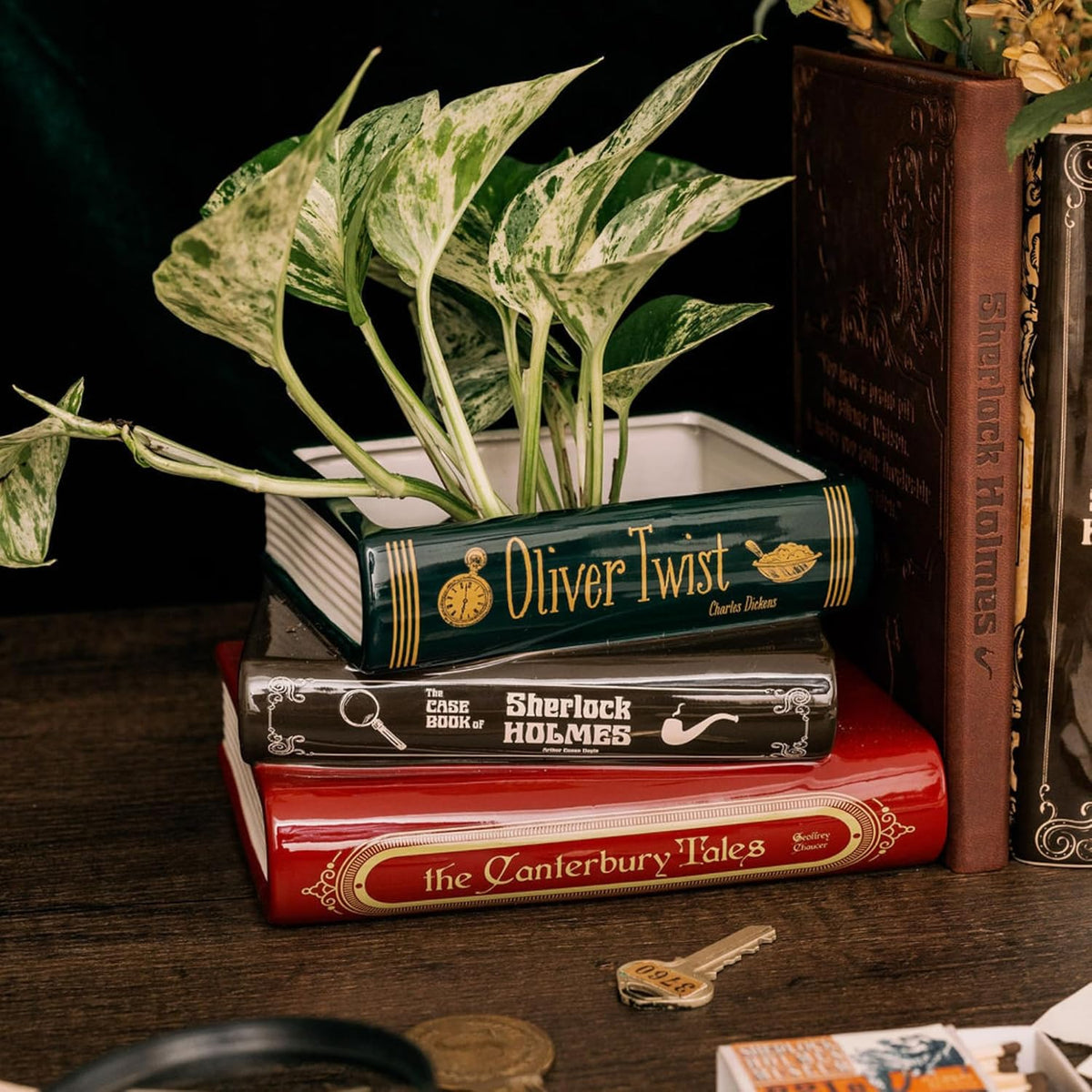 PLANTER STACKED BOOKS SHERLOCK