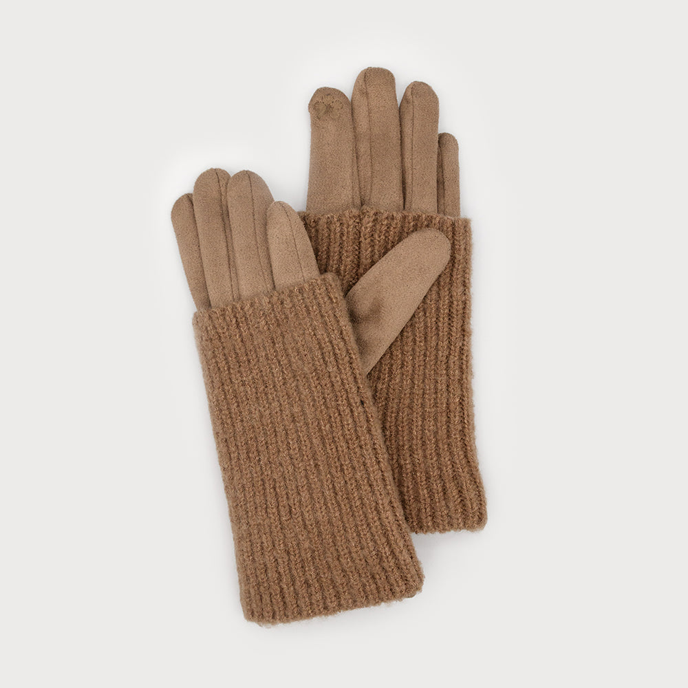 RIBBED WRIST WARMER FAUX SUEDE GLOVES