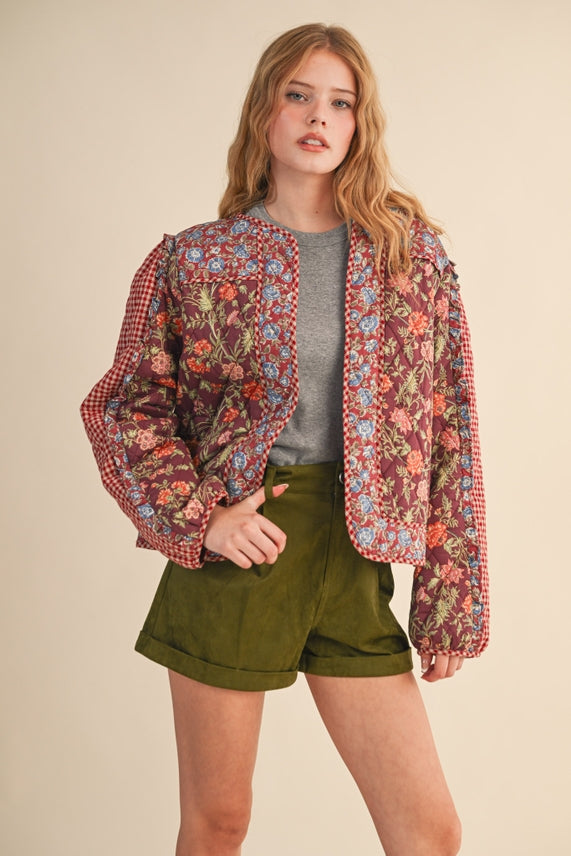 MIXED PRINT QUILTED JACKET