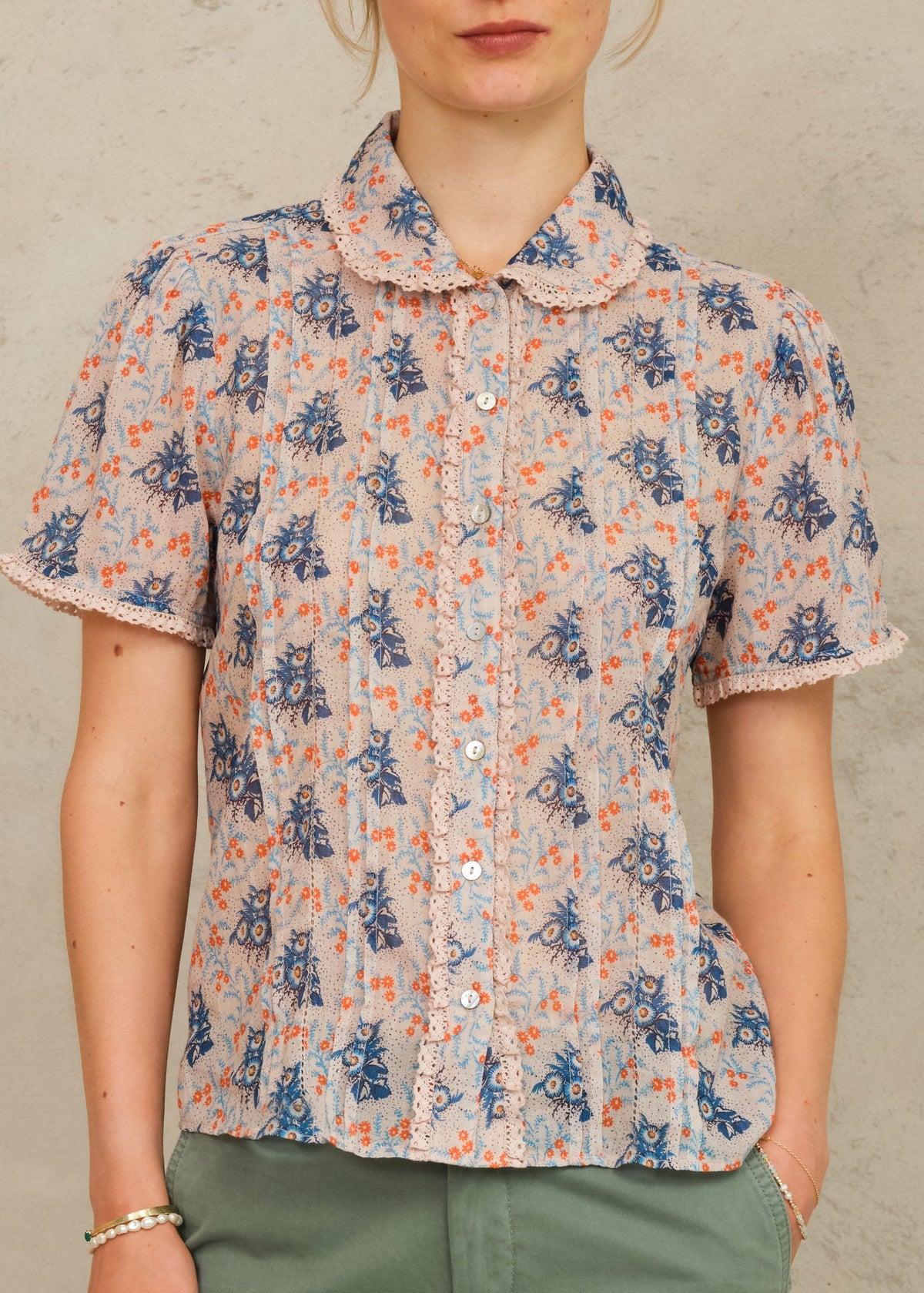 ASTER PRINT COLLAR SHORT SLEEVE TOP