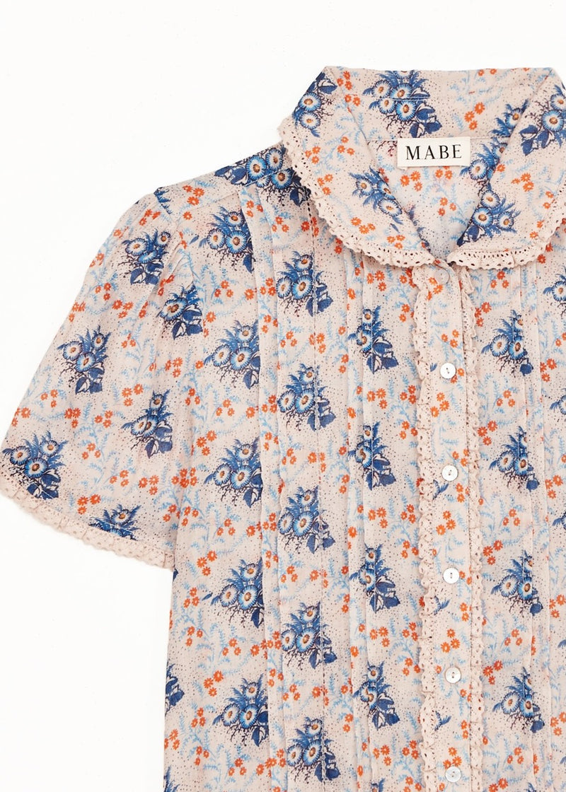 ASTER PRINT COLLAR SHORT SLEEVE TOP