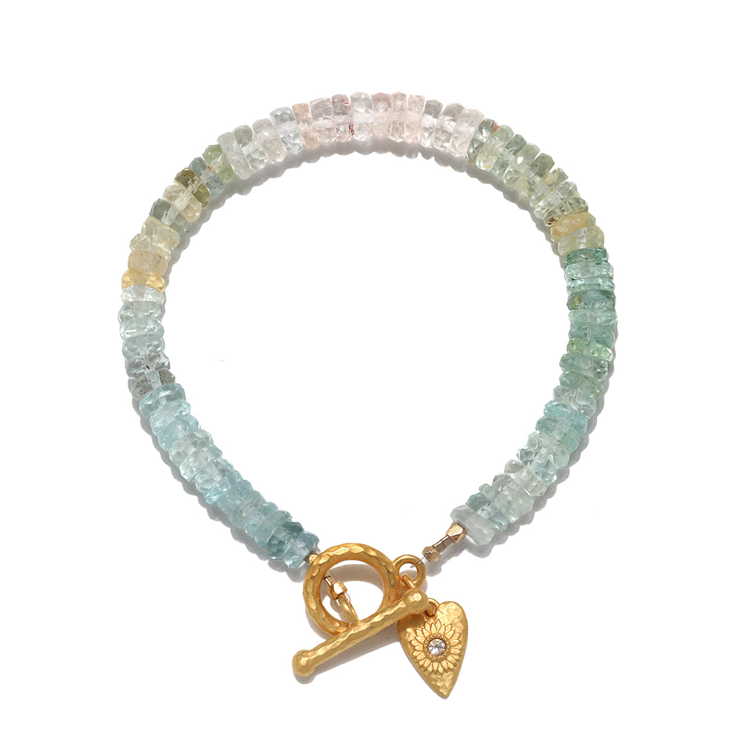 MULTI AQUAMARINE HEART TOGGLE BRACELET