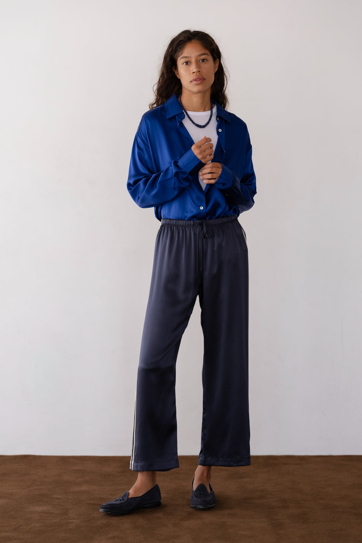 SILK STRIPE CROP PANT