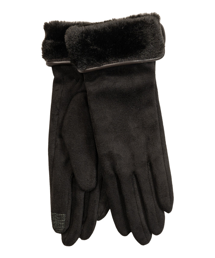 STRETCH SUEDE FAUX FUR CUFF GLOVE