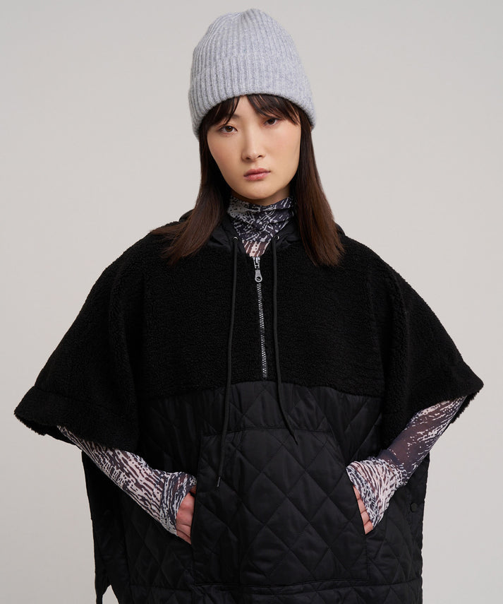 COMBO QUILTED HOODED PONCHO