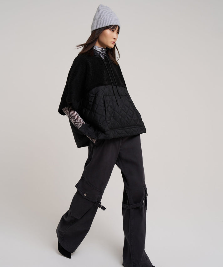 COMBO QUILTED HOODED PONCHO