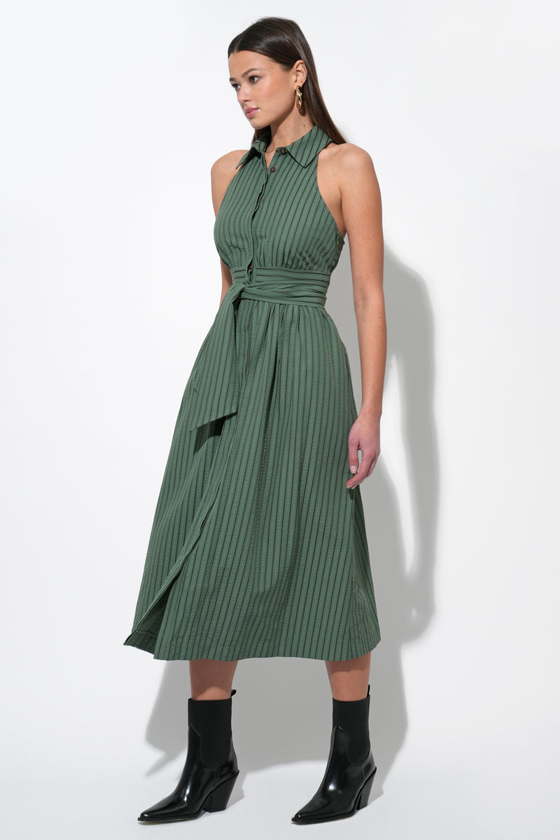 ROSA FLUTTER HALTER COLLARED DRESS