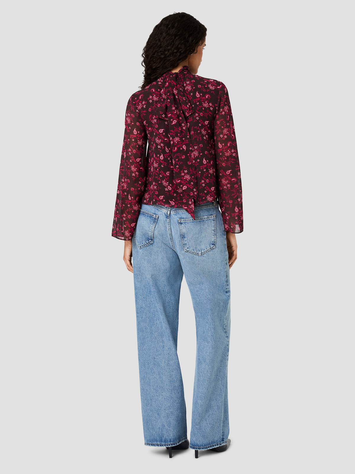 MARINA CHIFFON BOW LONG SLEEVE TOP