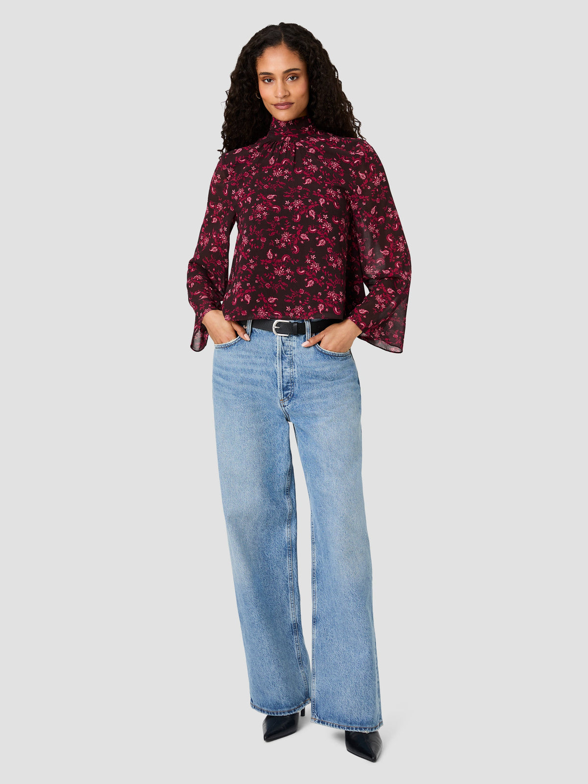 MARINA CHIFFON BOW LONG SLEEVE TOP