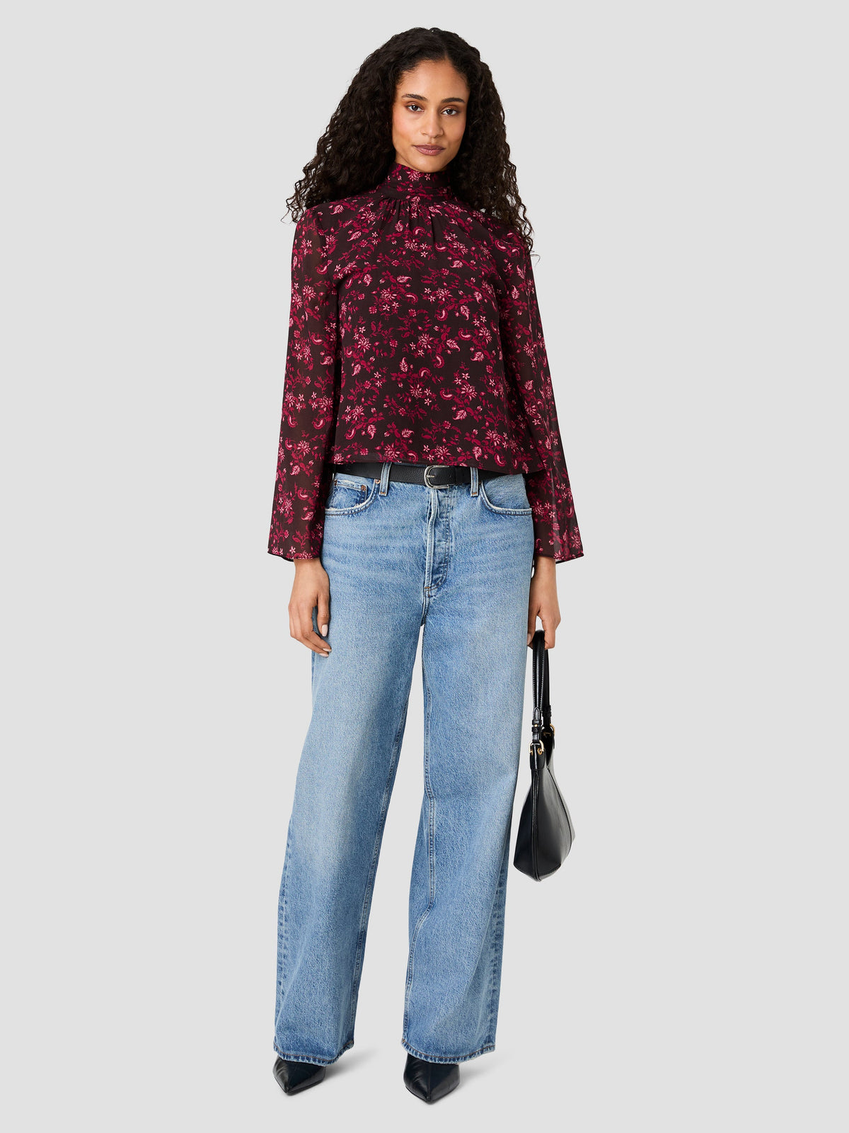 MARINA CHIFFON BOW LONG SLEEVE TOP