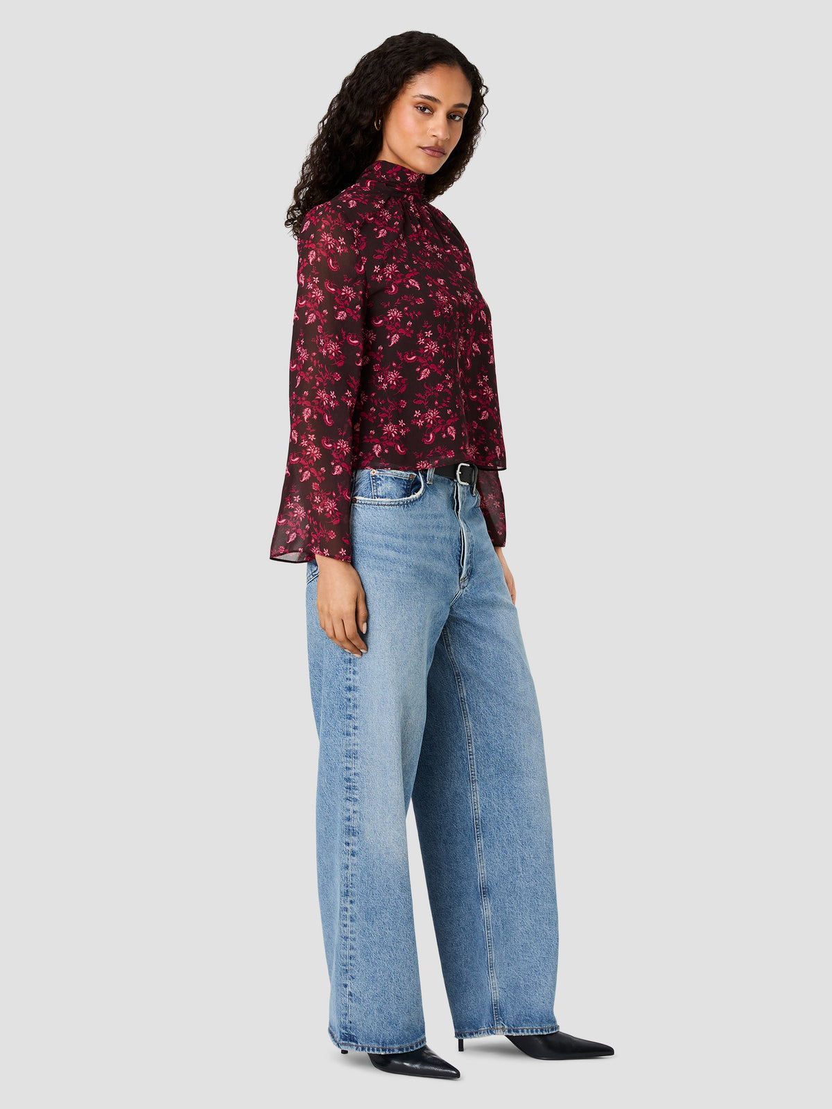 MARINA CHIFFON BOW LONG SLEEVE TOP