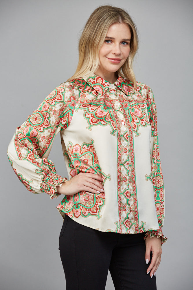 ABSTRACT BORDER PRINT BLOUSE