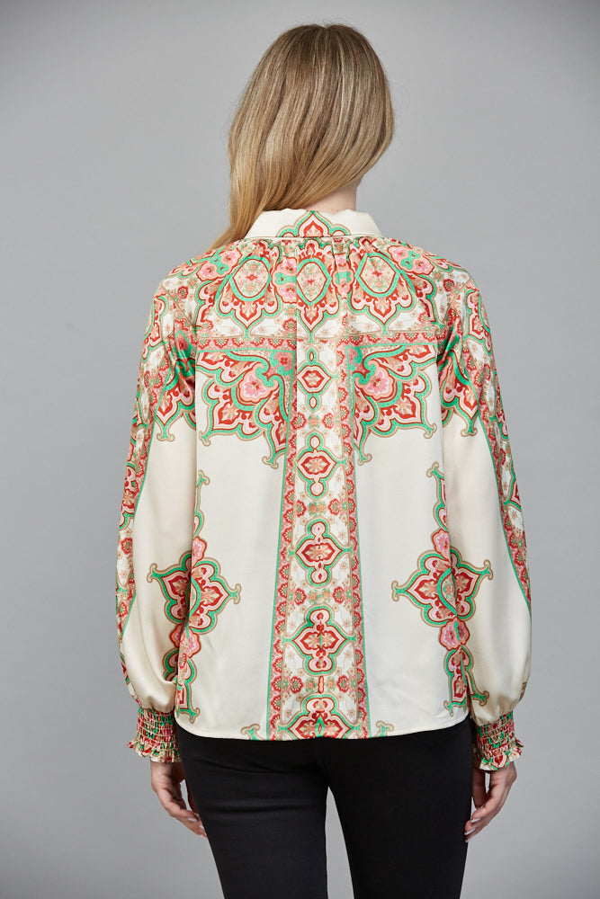 ABSTRACT BORDER PRINT BLOUSE